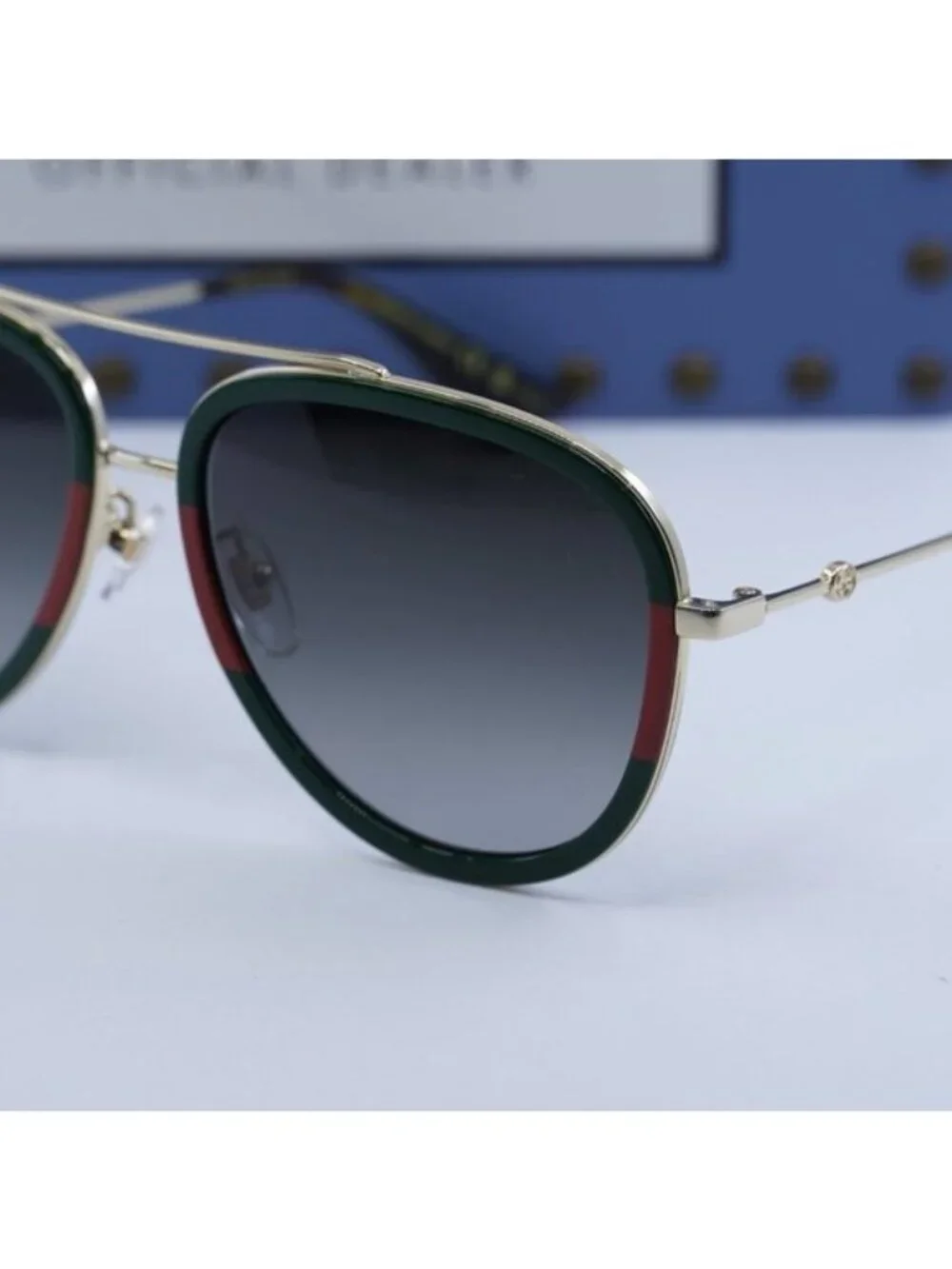 Gucci GG0062S 003 Aviator Sunglasses - Gold / Green